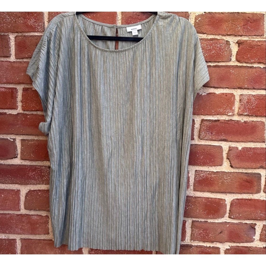 Pure Jill By J.Jill Crinkle Pleated Woven Top Sage Green Xl New